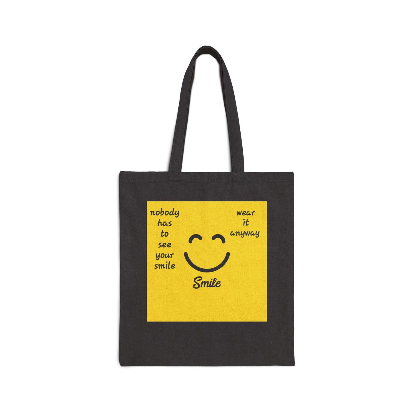 Smiley Face Quote Tote Bag | Yellow Square Smile Design