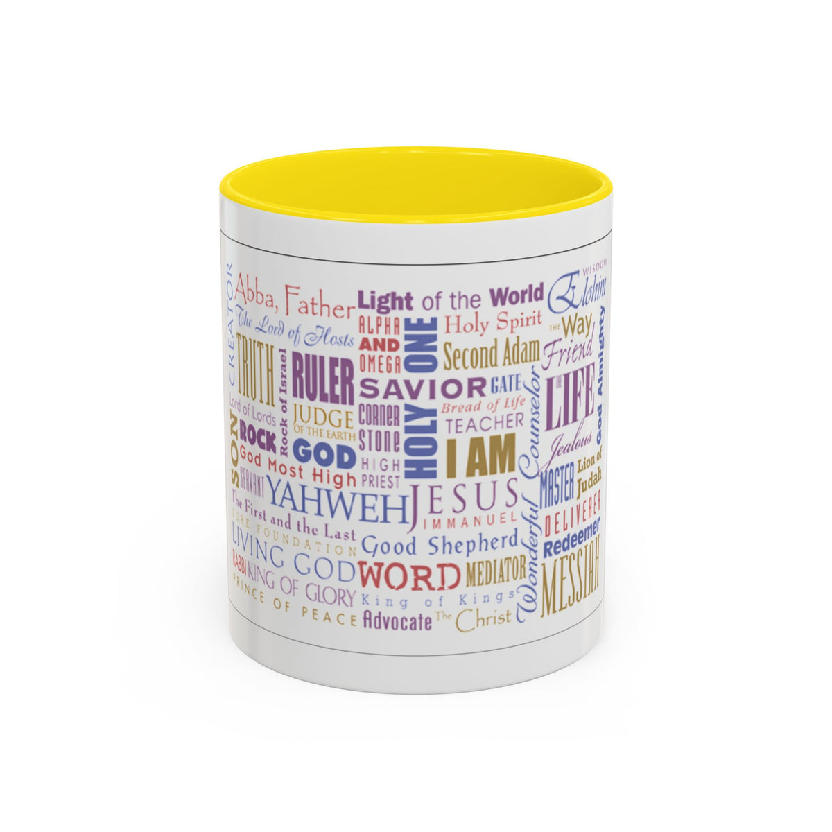 Jesus Names Word Cloud Accent Coffee Mug (11/15oz) — Inspirational Christian Gift