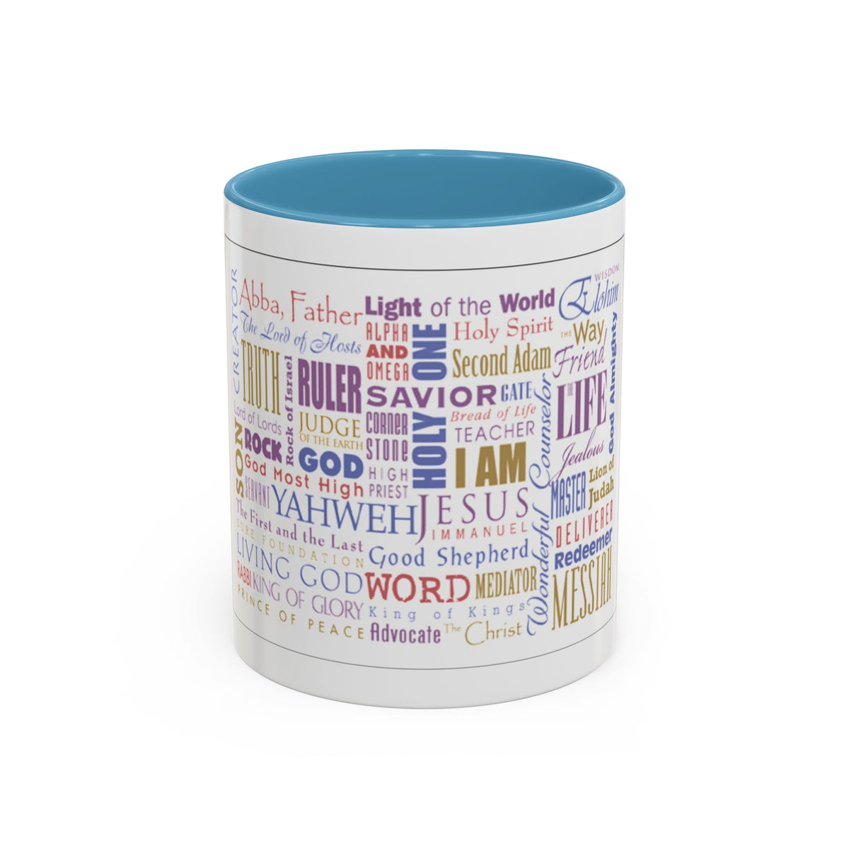 Jesus Names Word Cloud Accent Coffee Mug (11/15oz) — Inspirational Christian Gift