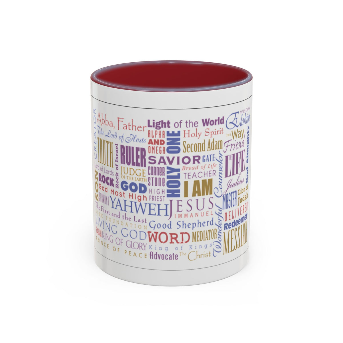 Jesus Names Word Cloud Accent Coffee Mug (11/15oz) — Inspirational Christian Gift