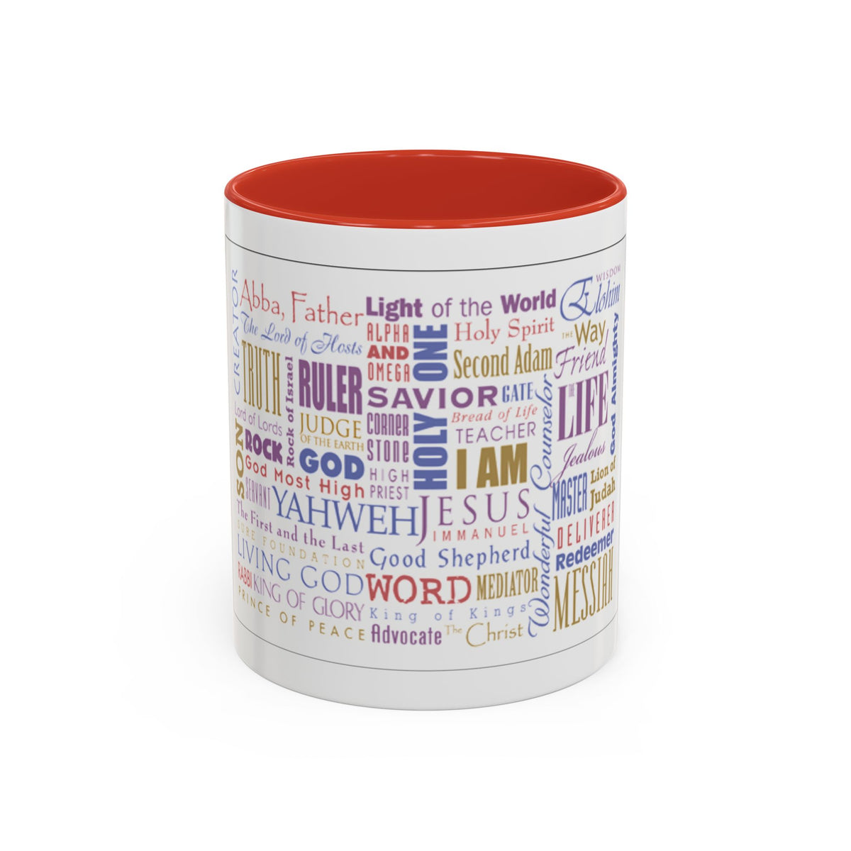 Jesus Names Word Cloud Accent Coffee Mug (11/15oz) — Inspirational Christian Gift