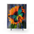 Sunflower & Teal Butterfly Shower Curtain — Vibrant Floral Bathroom Decor