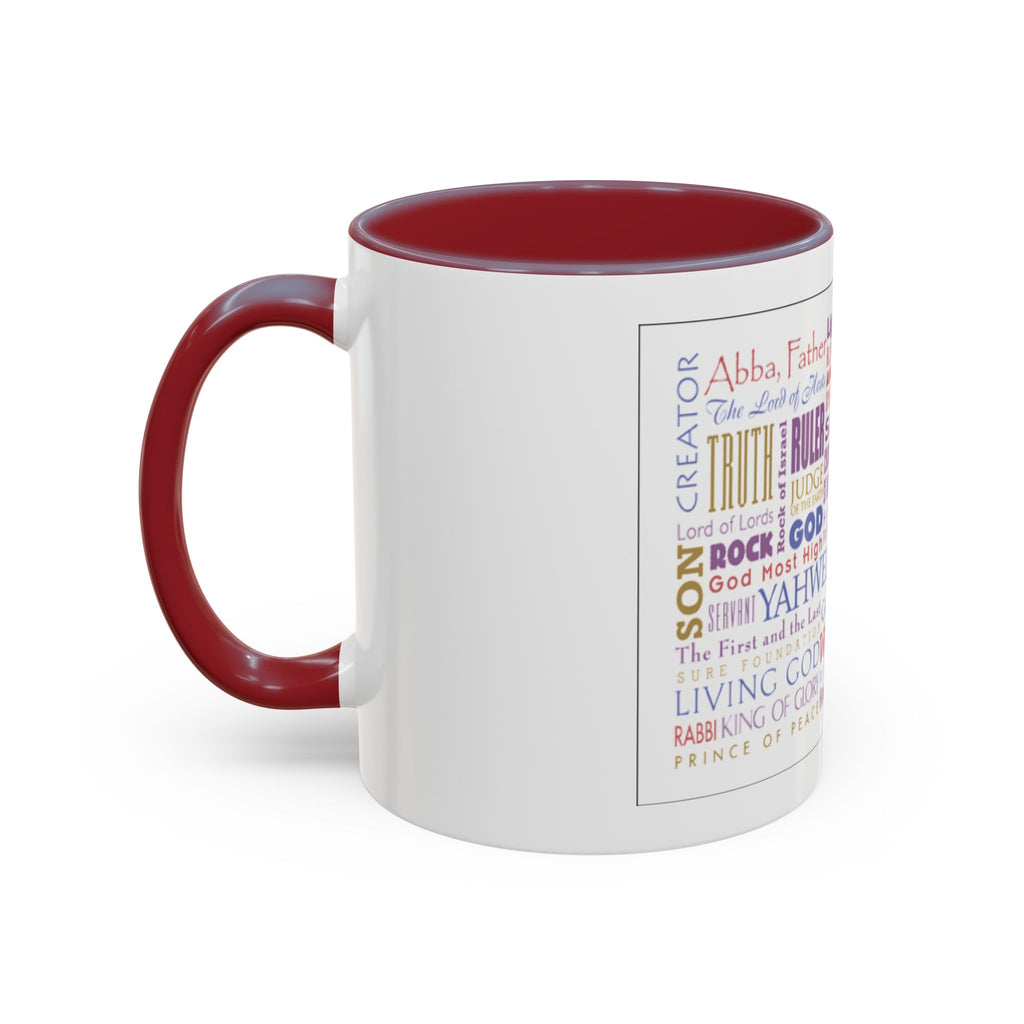 Jesus Names Word Cloud Accent Coffee Mug (11/15oz) — Inspirational Christian Gift
