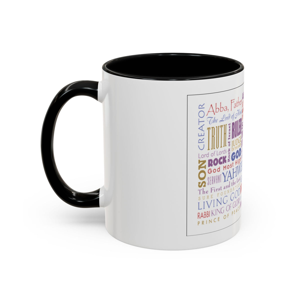 Jesus Names Word Cloud Accent Coffee Mug (11/15oz) — Inspirational Christian Gift