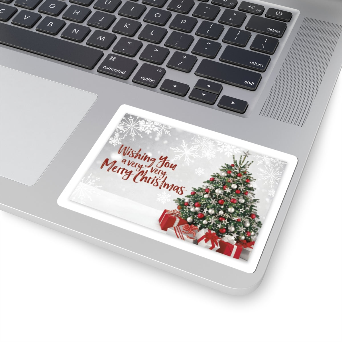 Christmas Tree Sticker — "Wishing You a Very, Very Merry Christmas" Holiday Kiss-Cut Sticker