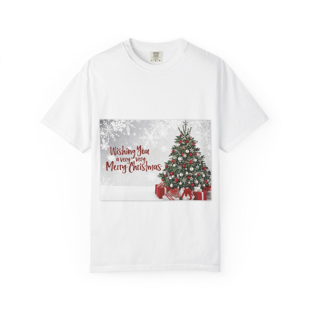 Christmas Tree & Gifts T-Shirt — "Wishing You a Very Merry Christmas" Holiday Tee