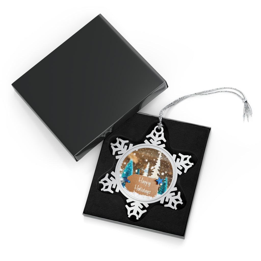 Pewter Snowflake Ornament – Happy Holidays Winter Tree Keepsake