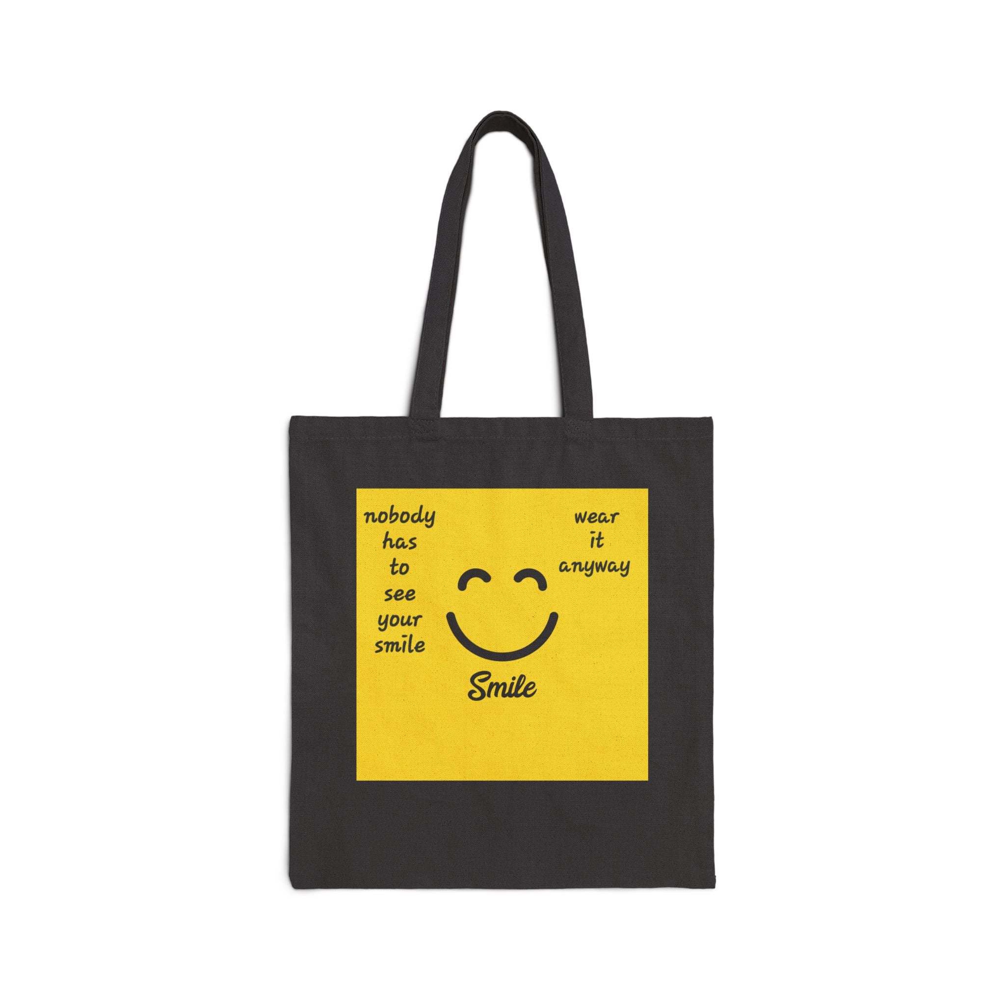 Smiley Face Quote Tote Bag | Yellow Square Smile Design