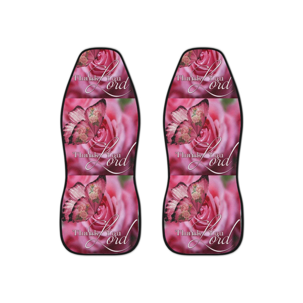 Floral 'Thank You Lord' Car Seat Covers — Pink Rose & Butterfly Christian Auto Seat Protector