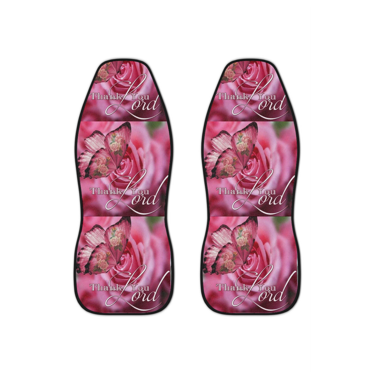 Floral 'Thank You Lord' Car Seat Covers — Pink Rose & Butterfly Christian Auto Seat Protector