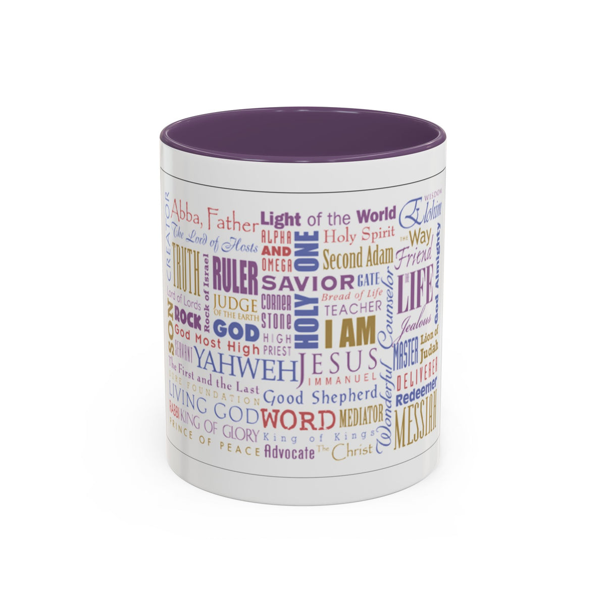 Jesus Names Word Cloud Accent Coffee Mug (11/15oz) — Inspirational Christian Gift