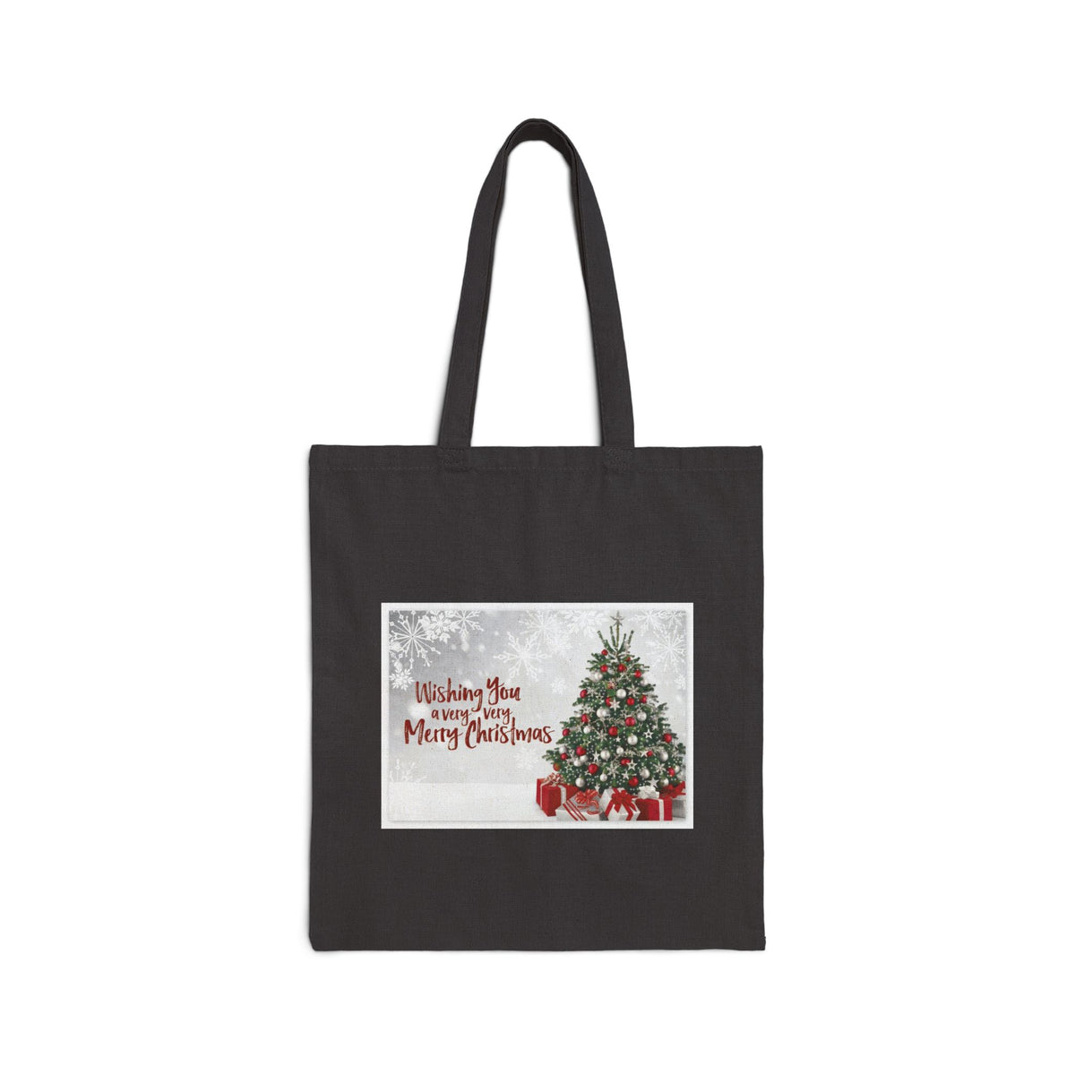 Christmas Tree Tote Bag — "Wishing You a Merry Christmas" Cotton Canvas Gift Shopper