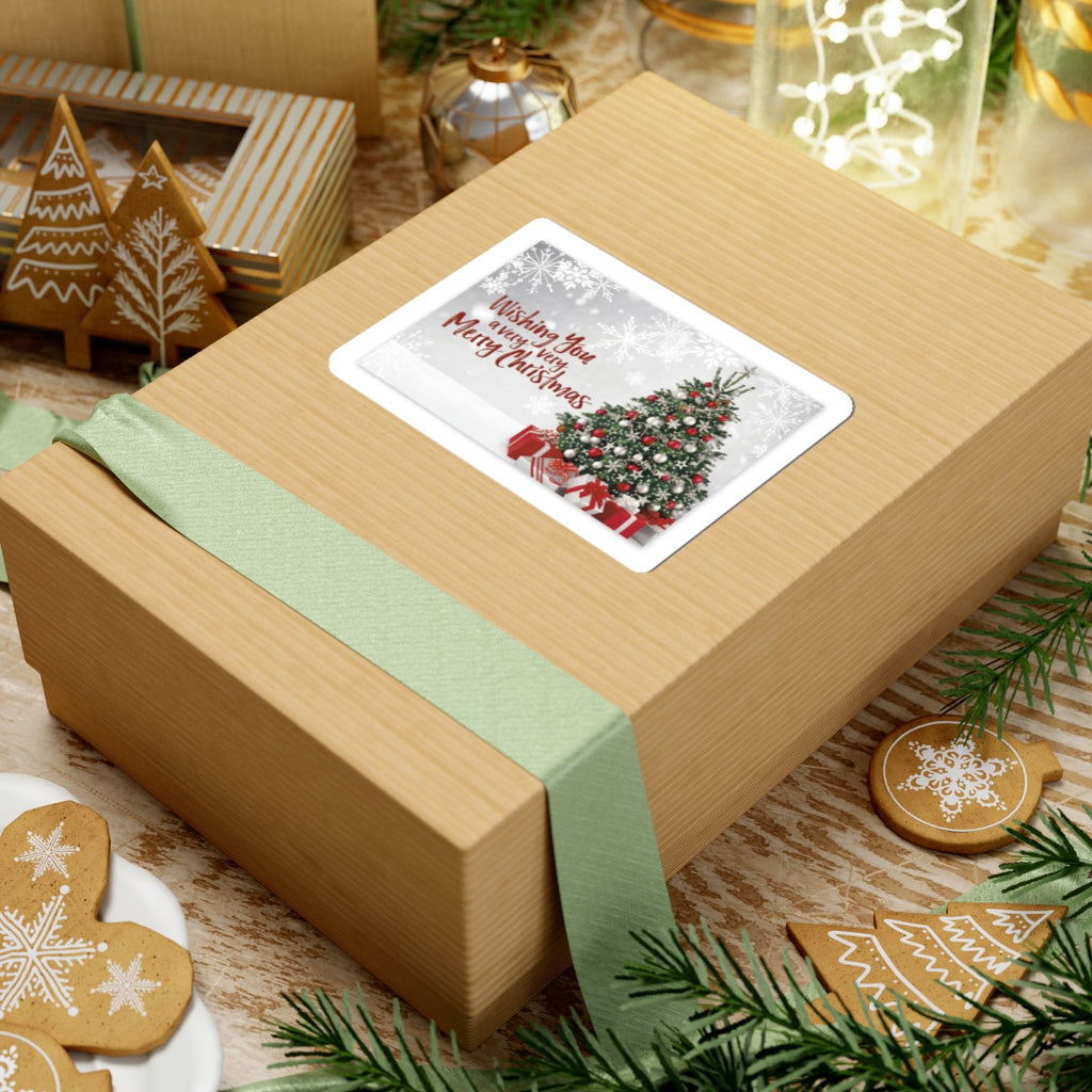 Christmas Tree Sticker — "Wishing You a Very, Very Merry Christmas" Holiday Kiss-Cut Sticker