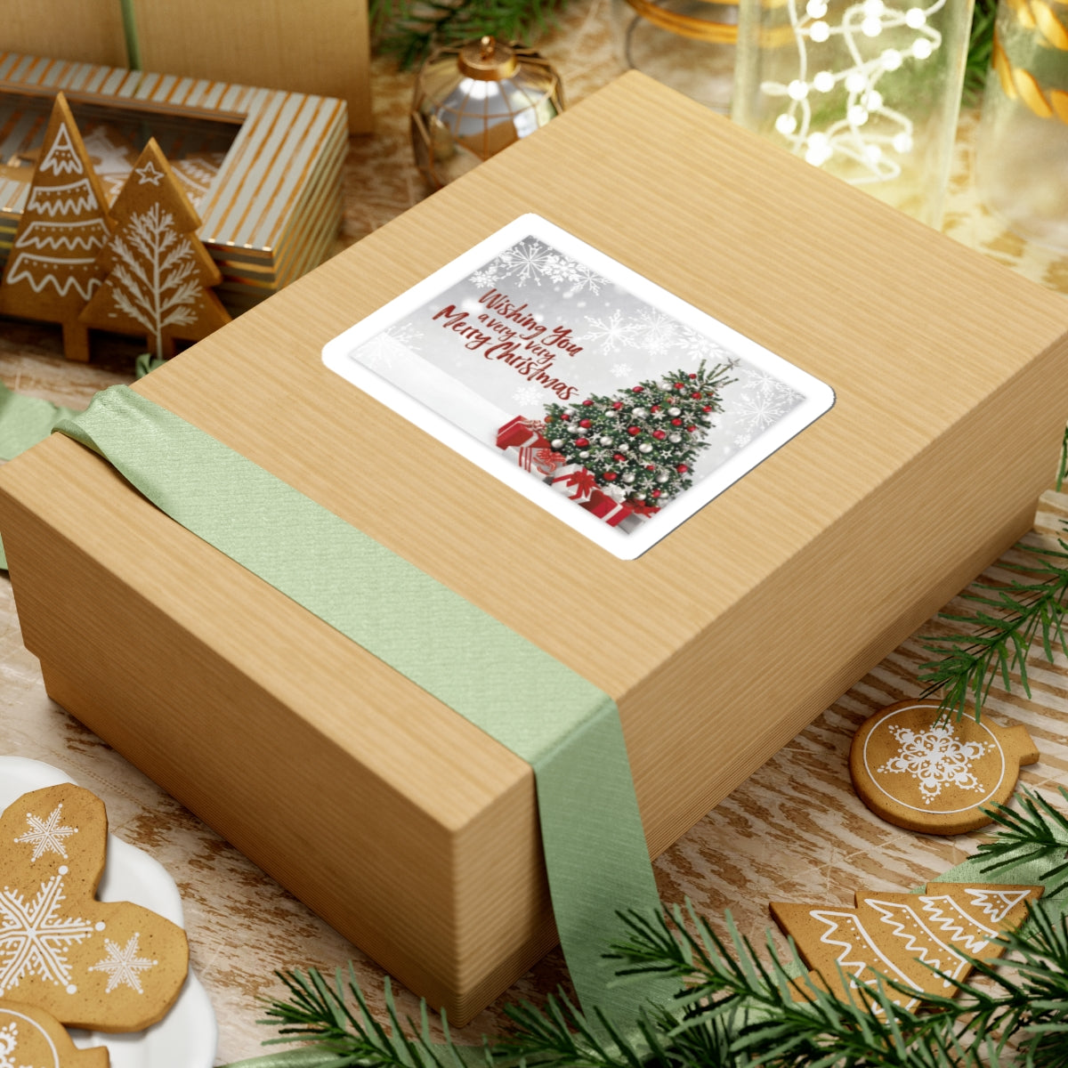 Christmas Tree Sticker — "Wishing You a Very, Very Merry Christmas" Holiday Kiss-Cut Sticker