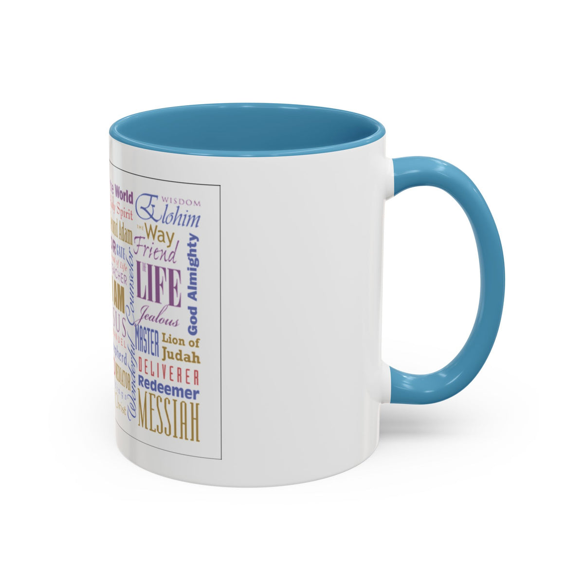 Jesus Names Word Cloud Accent Coffee Mug (11/15oz) — Inspirational Christian Gift