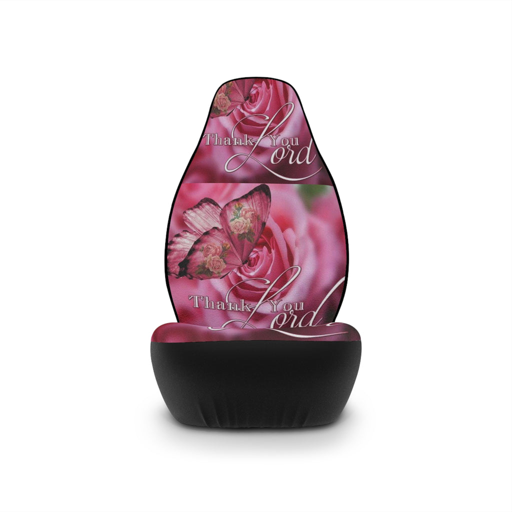 Floral 'Thank You Lord' Car Seat Covers — Pink Rose & Butterfly Christian Auto Seat Protector