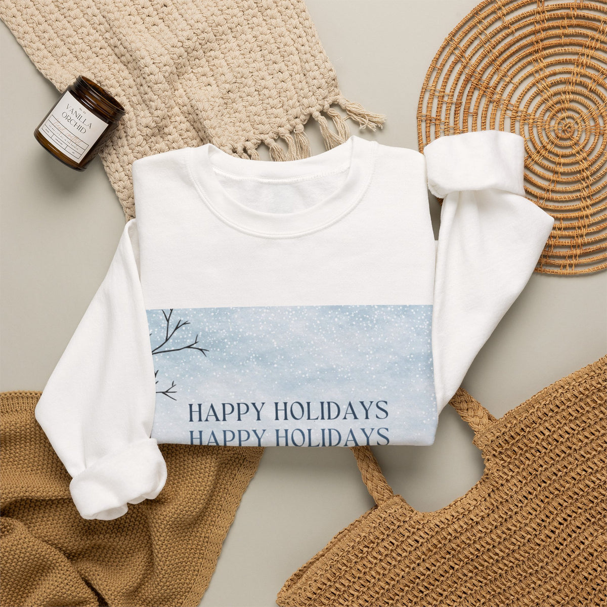 Happy Holidays Winter Botanical Crewneck Sweatshirt