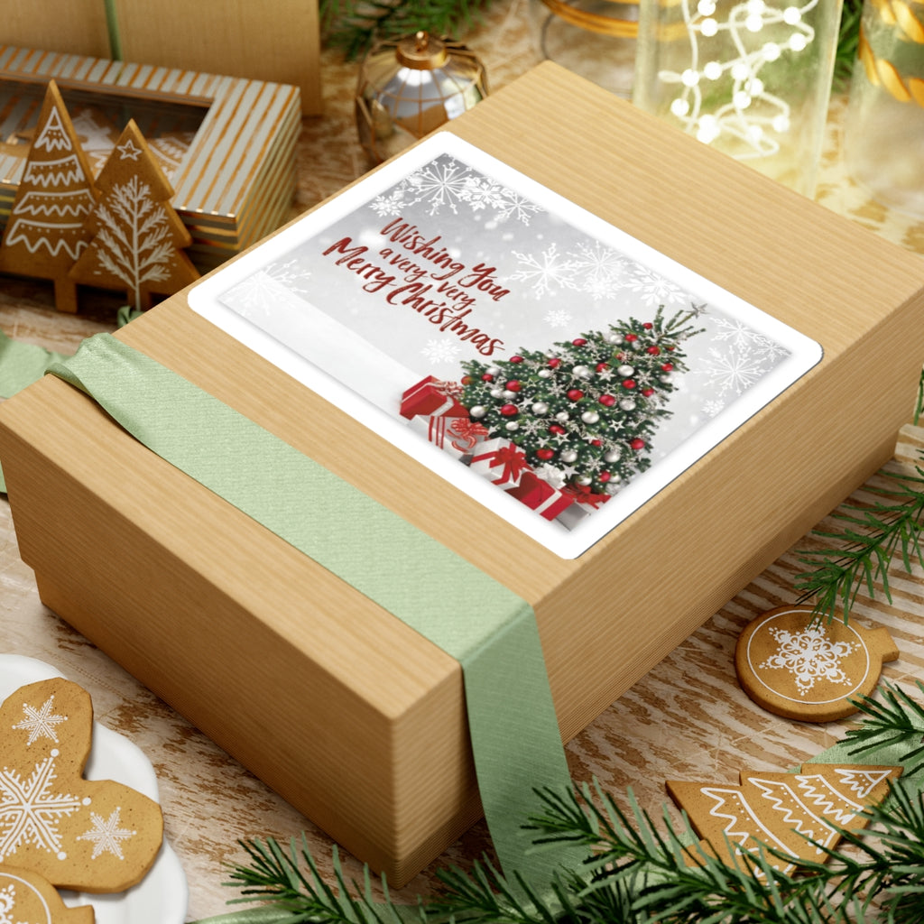 Christmas Tree Sticker — "Wishing You a Very, Very Merry Christmas" Holiday Kiss-Cut Sticker