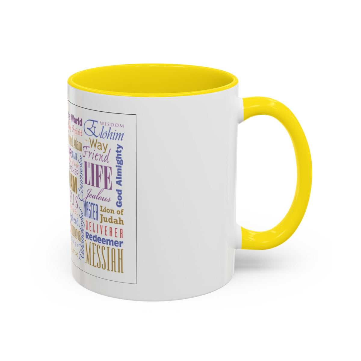 Jesus Names Word Cloud Accent Coffee Mug (11/15oz) — Inspirational Christian Gift