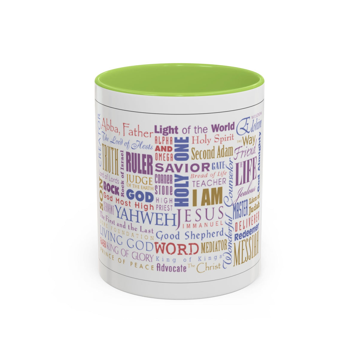 Jesus Names Word Cloud Accent Coffee Mug (11/15oz) — Inspirational Christian Gift