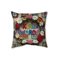 Faux Linen Pillow — 'Kind Words' Floral Crochet Accent Pillow