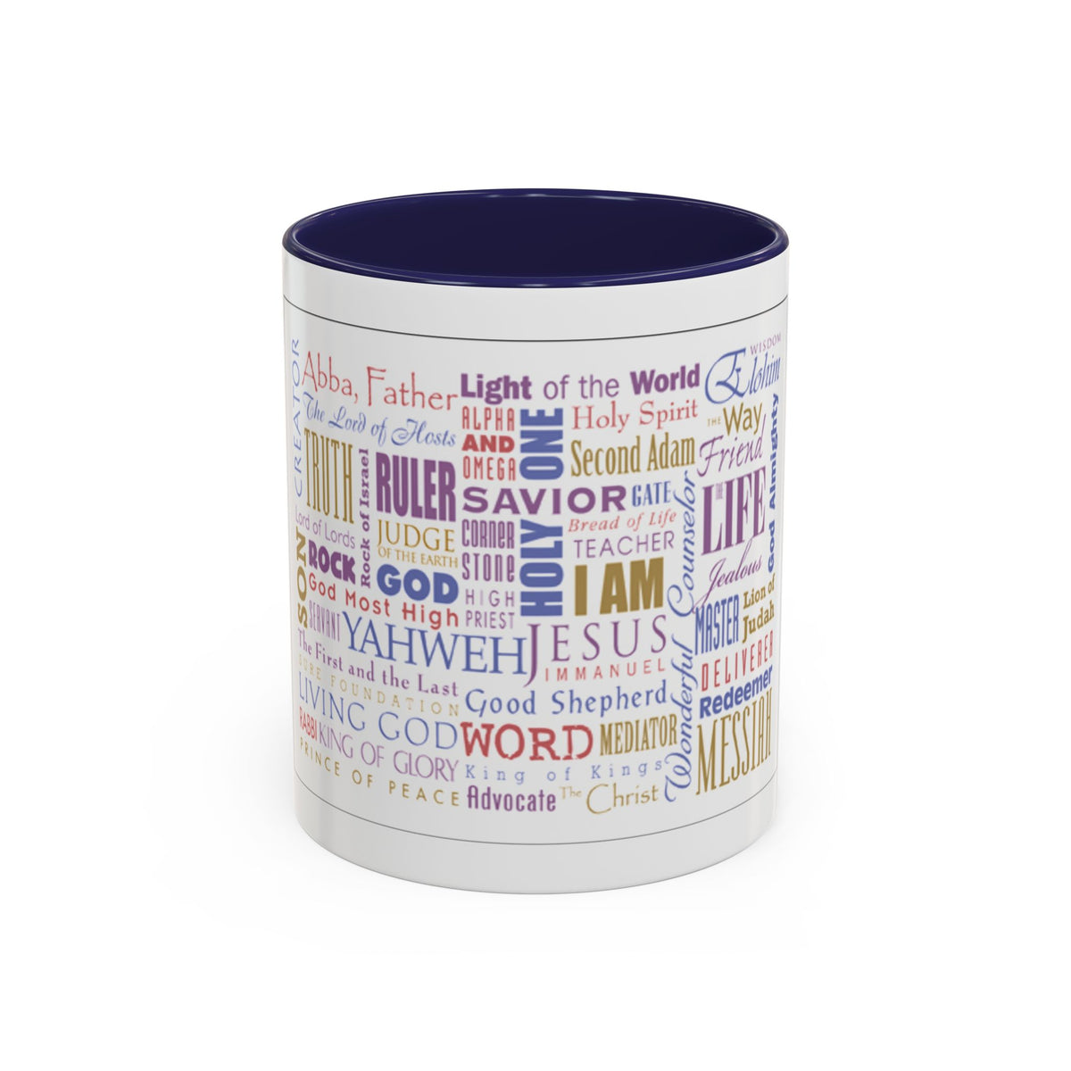 Jesus Names Word Cloud Accent Coffee Mug (11/15oz) — Inspirational Christian Gift