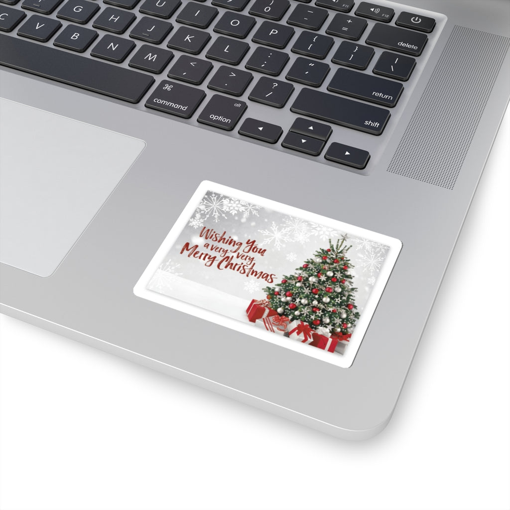 Christmas Tree Sticker — "Wishing You a Very, Very Merry Christmas" Holiday Kiss-Cut Sticker