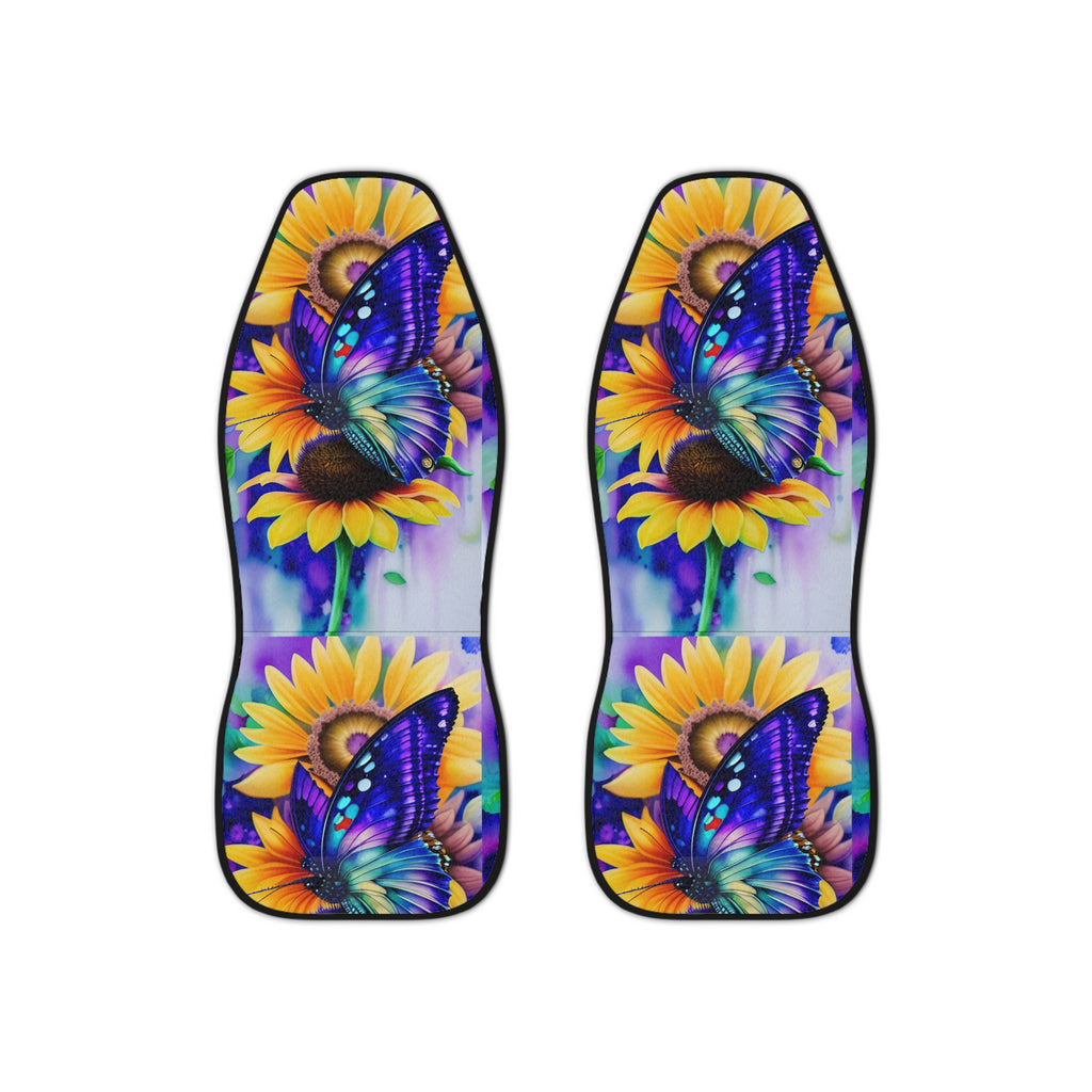 Sunflower & Blue Butterfly Car Seat Covers — Floral Automotive Seat Protector