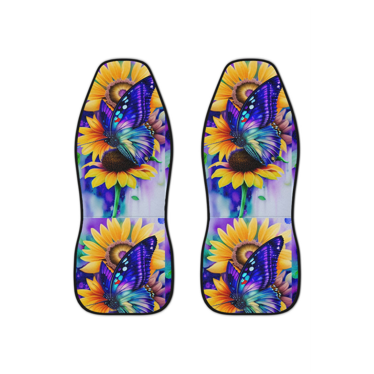 Sunflower & Blue Butterfly Car Seat Covers — Floral Automotive Seat Protector
