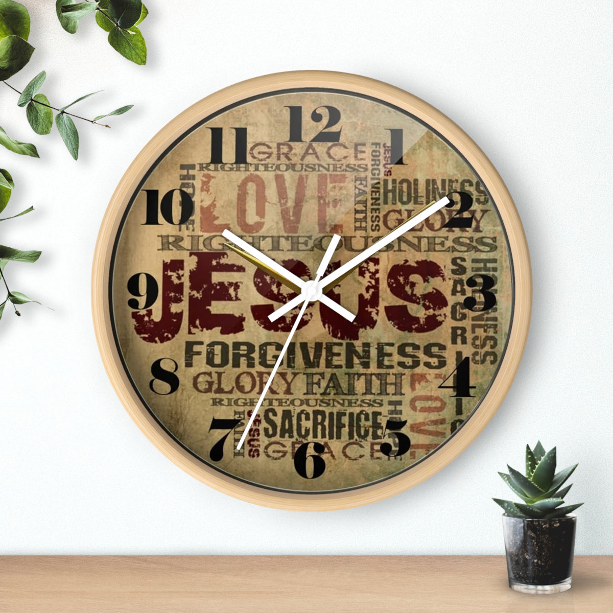 Christian Wall Clock — Jesus Word Art Vintage Faith Decor