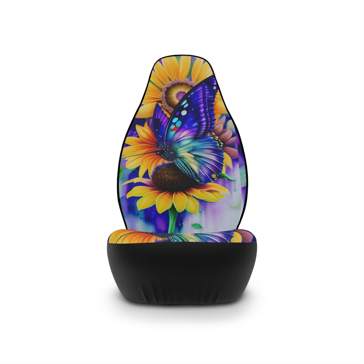 Sunflower & Blue Butterfly Car Seat Covers — Floral Automotive Seat Protector