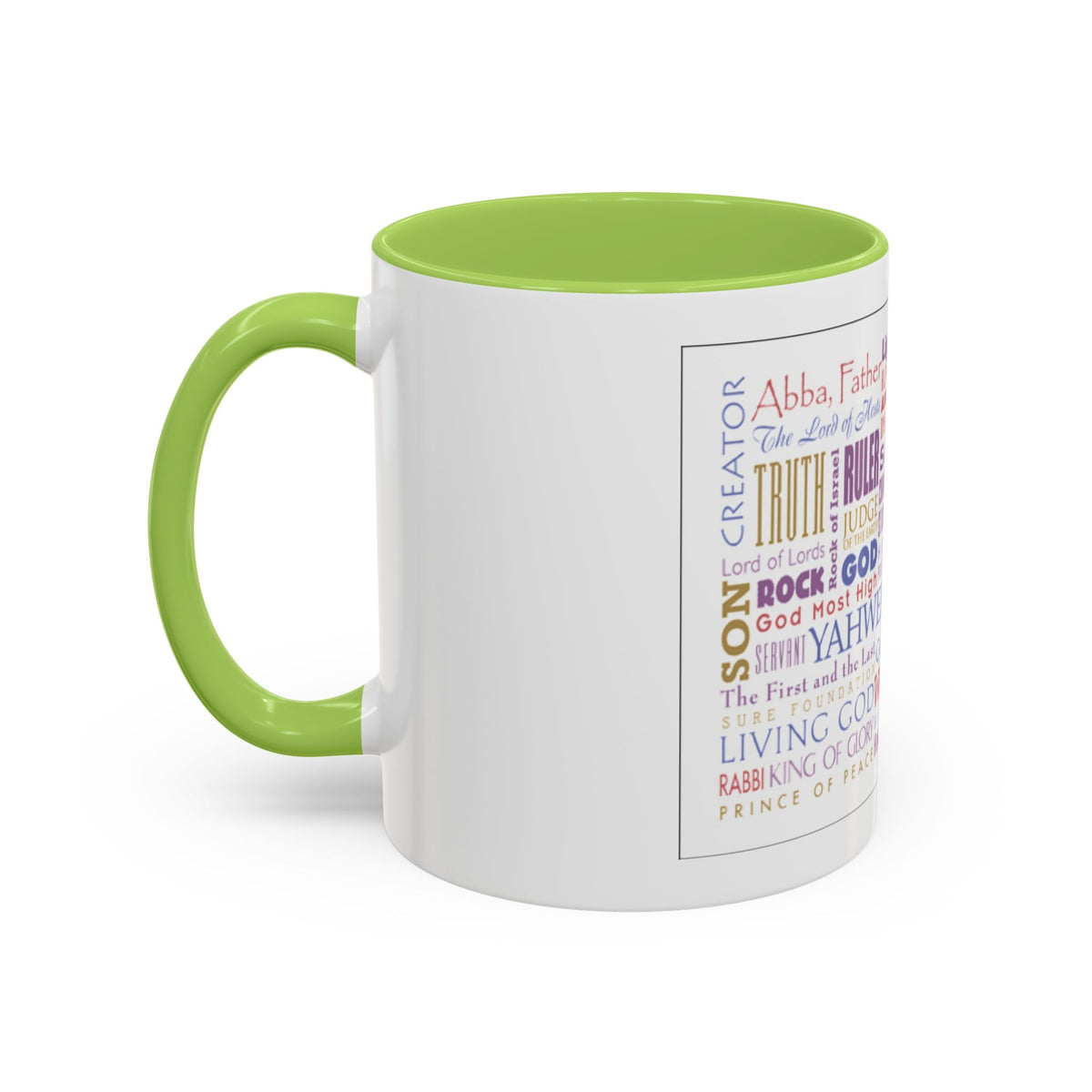 Jesus Names Word Cloud Accent Coffee Mug (11/15oz) — Inspirational Christian Gift
