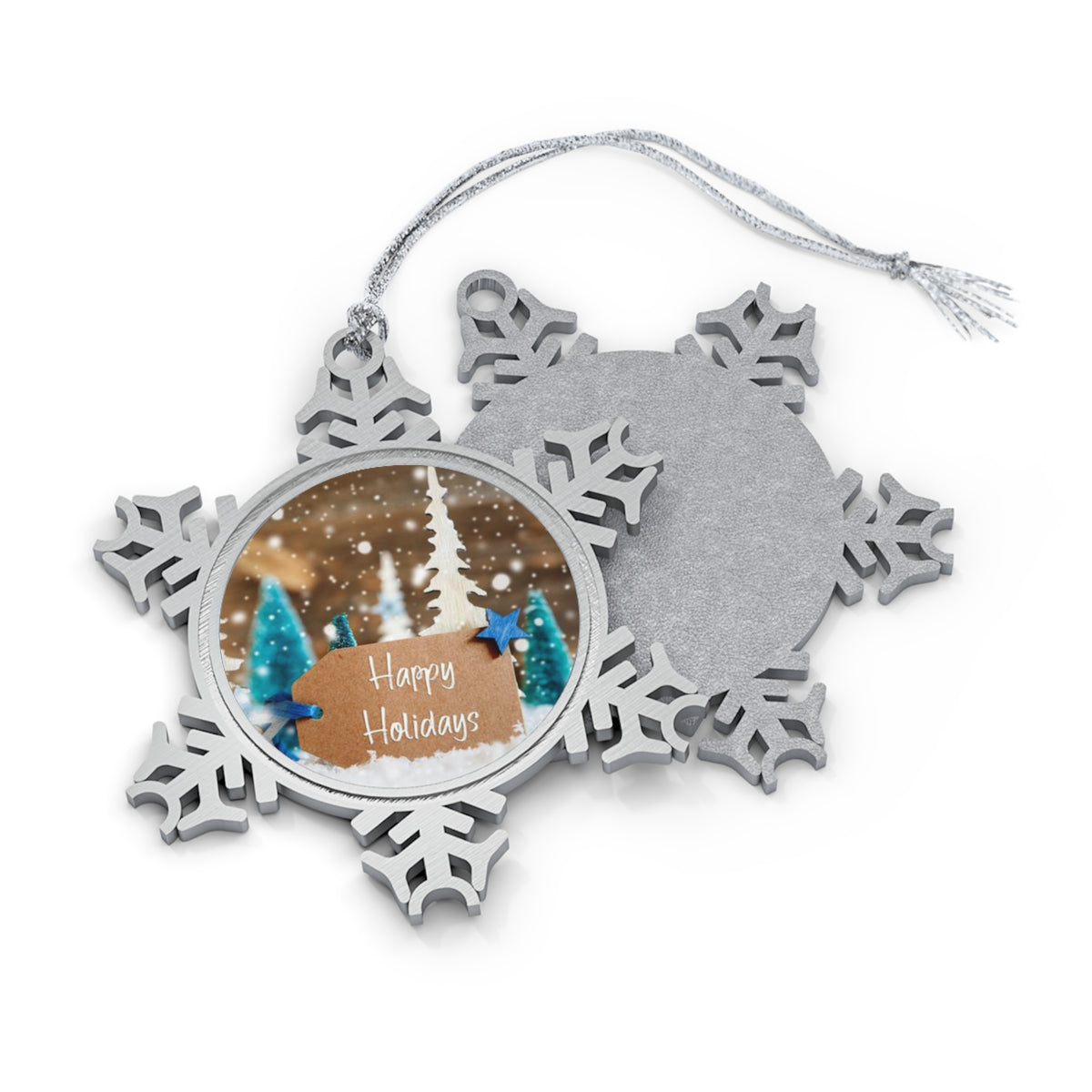 Pewter Snowflake Ornament – Happy Holidays Winter Tree Keepsake