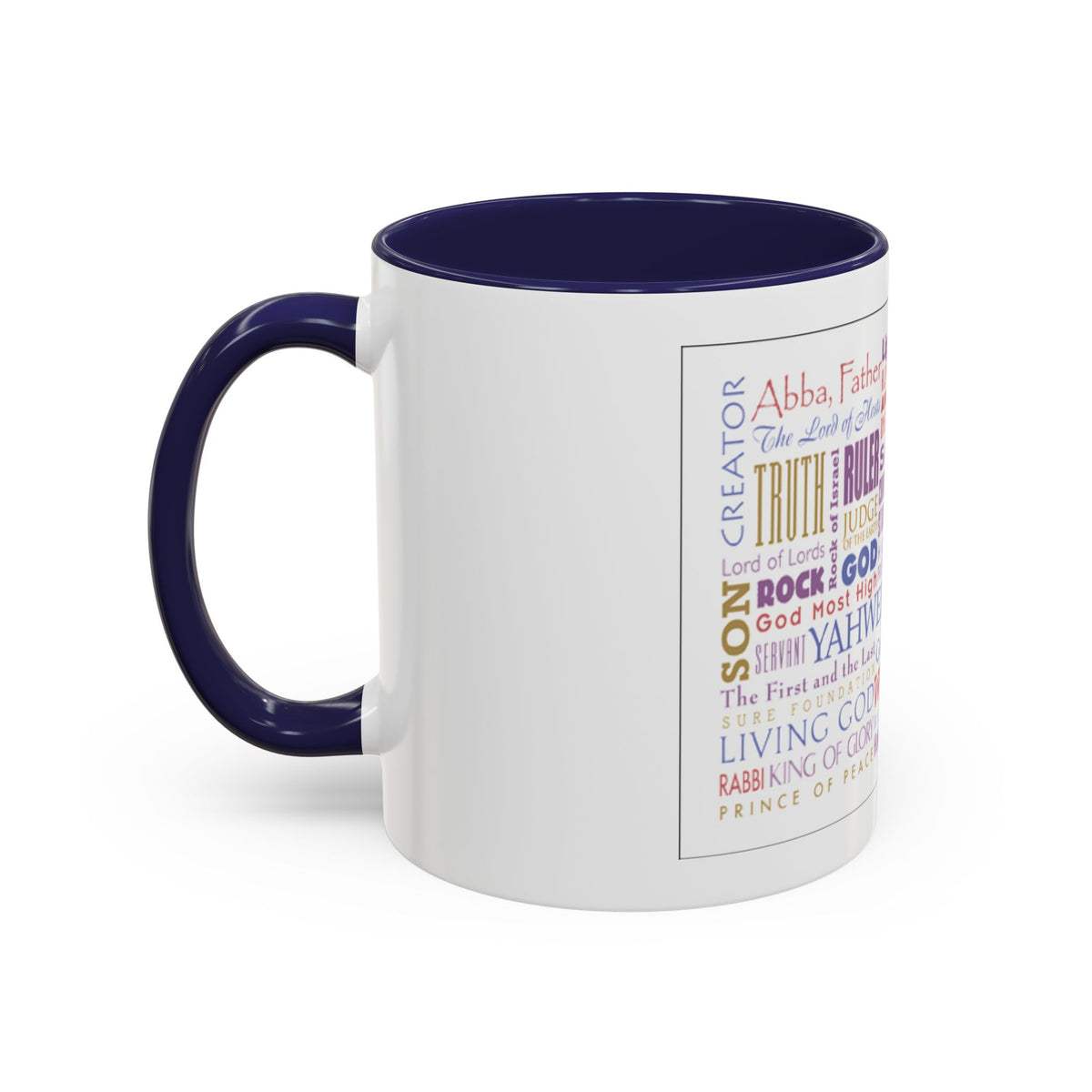 Jesus Names Word Cloud Accent Coffee Mug (11/15oz) — Inspirational Christian Gift