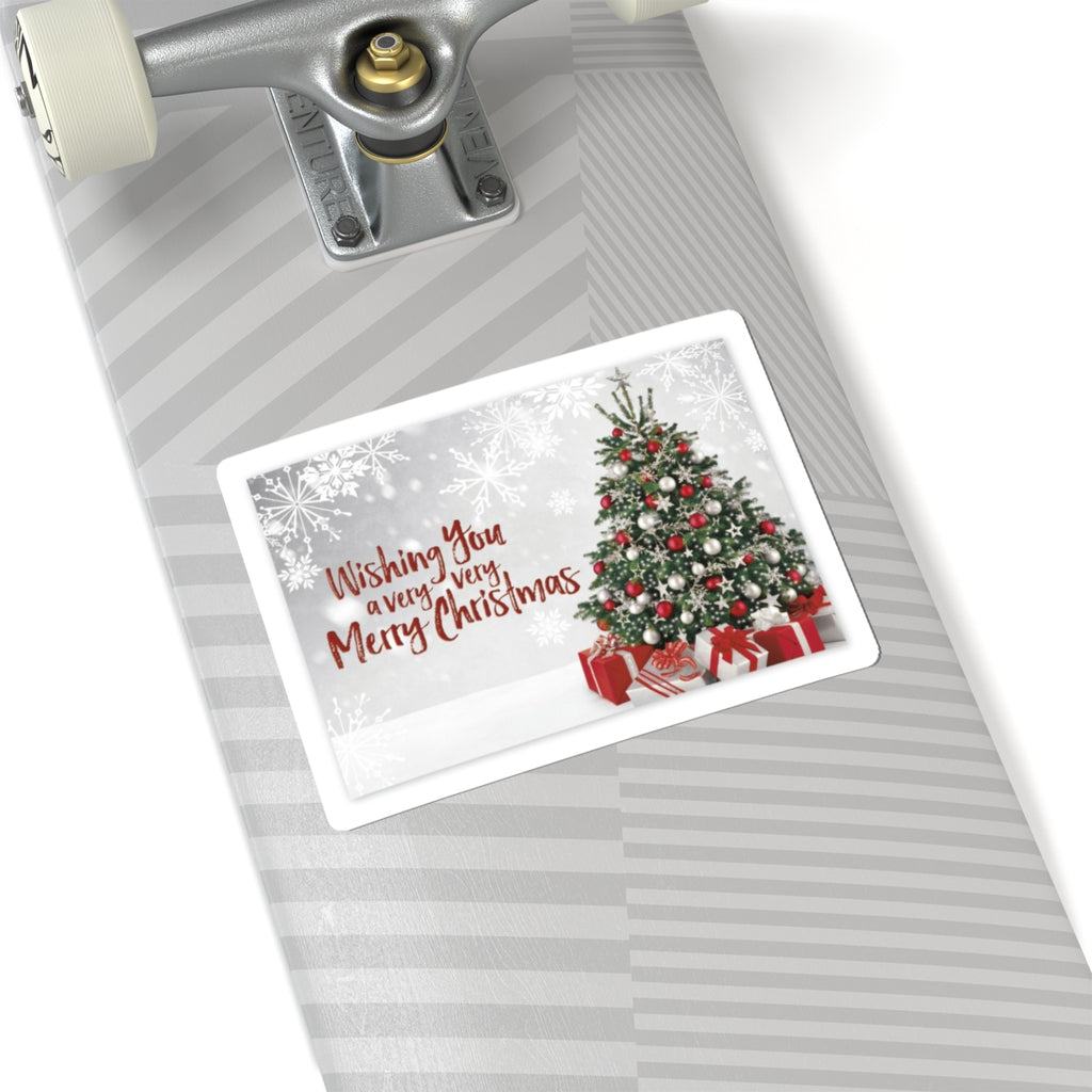 Christmas Tree Sticker — "Wishing You a Very, Very Merry Christmas" Holiday Kiss-Cut Sticker