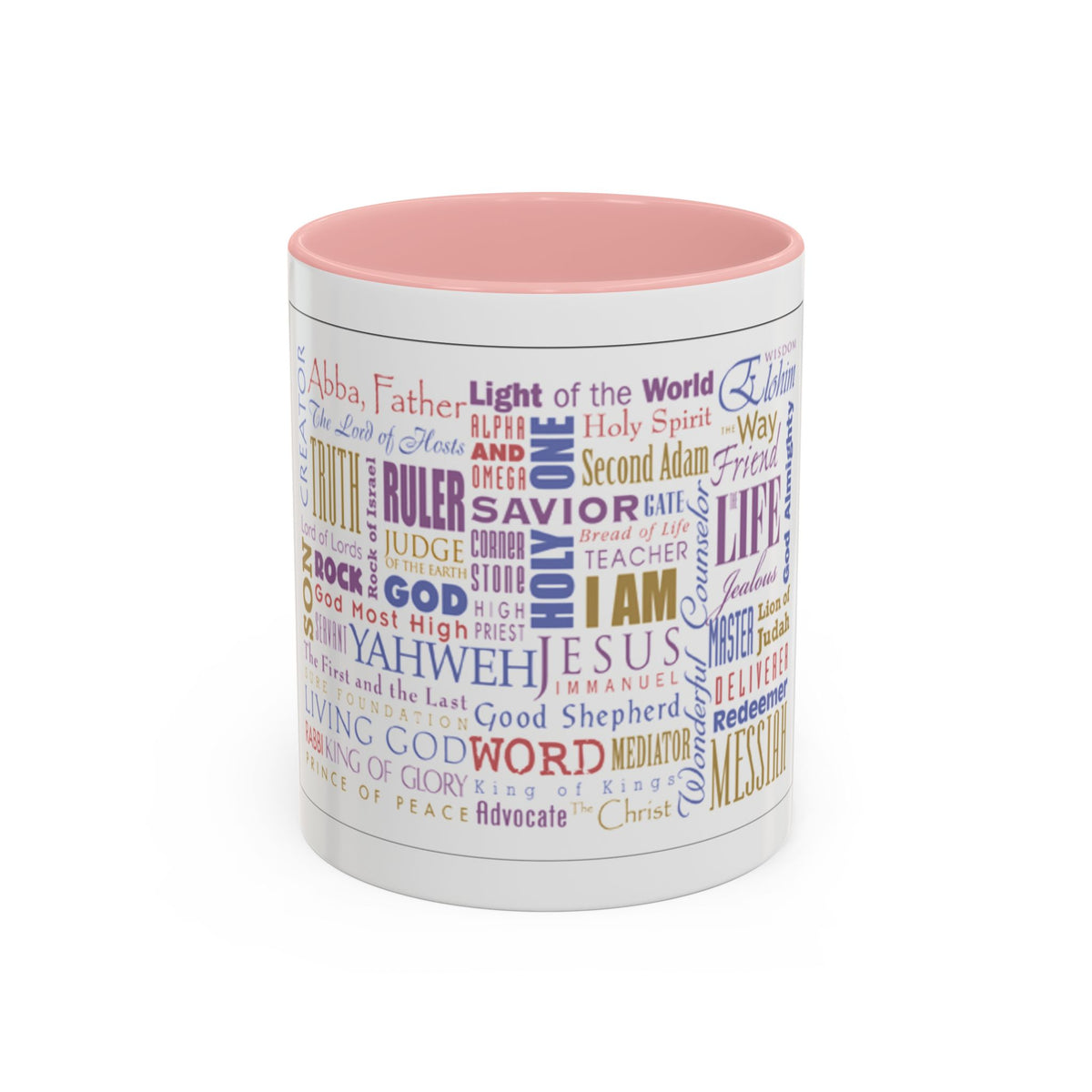 Jesus Names Word Cloud Accent Coffee Mug (11/15oz) — Inspirational Christian Gift