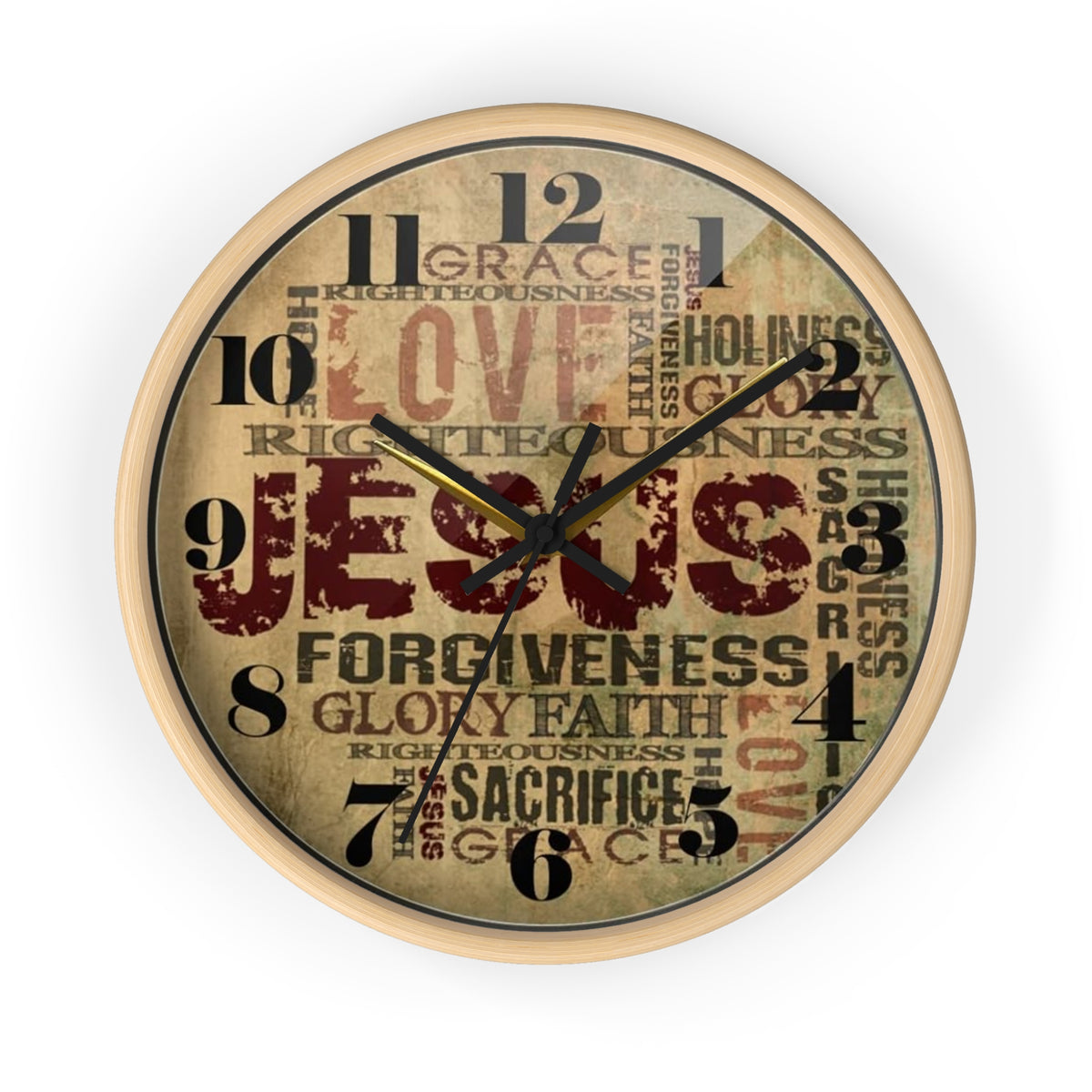 Christian Wall Clock — Jesus Word Art Vintage Faith Decor