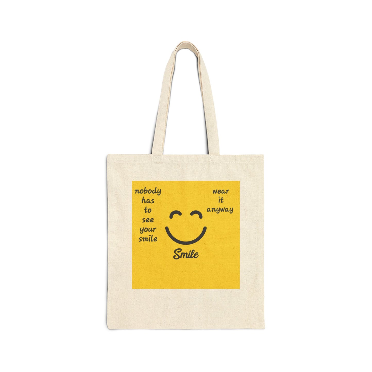 Smiley Face Quote Tote Bag | Yellow Square Smile Design