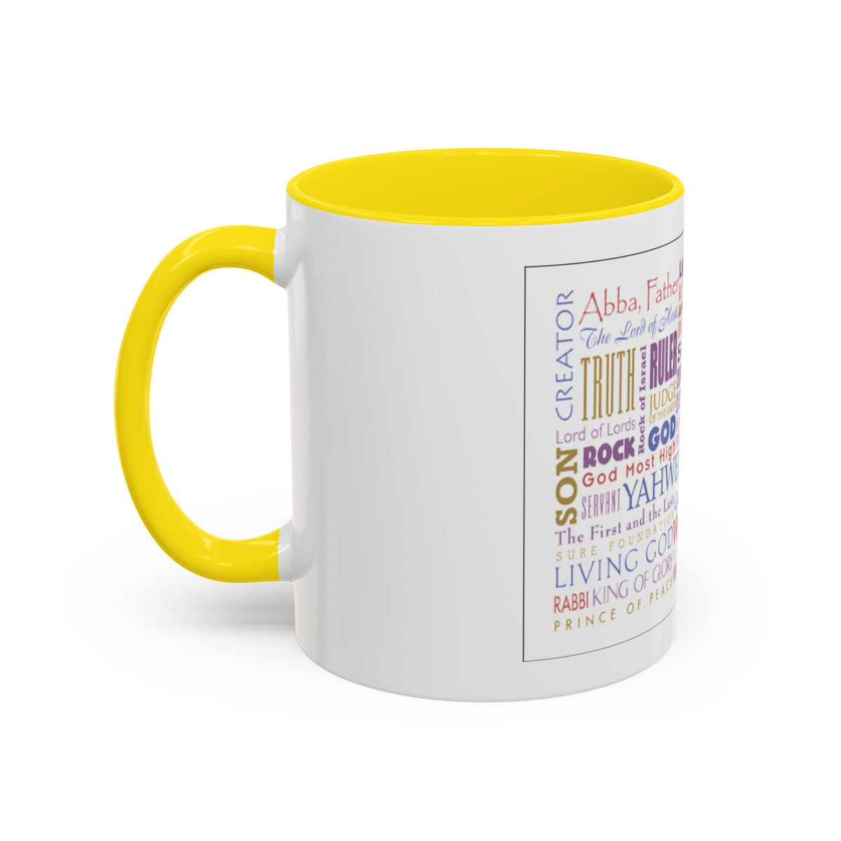 Jesus Names Word Cloud Accent Coffee Mug (11/15oz) — Inspirational Christian Gift