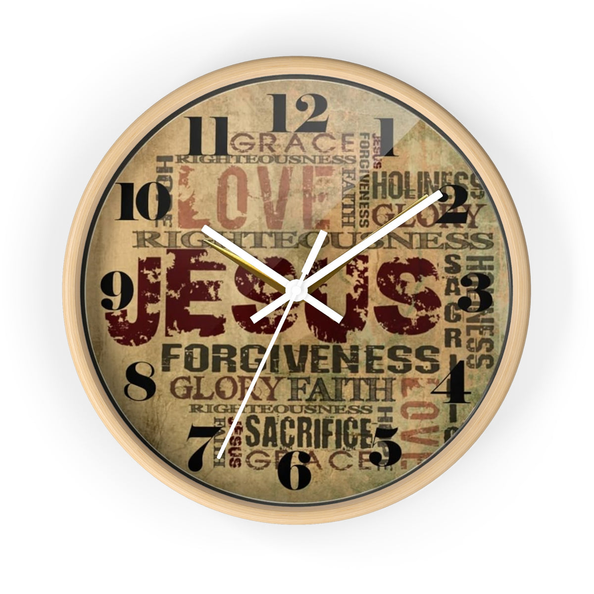 Christian Wall Clock — Jesus Word Art Vintage Faith Decor