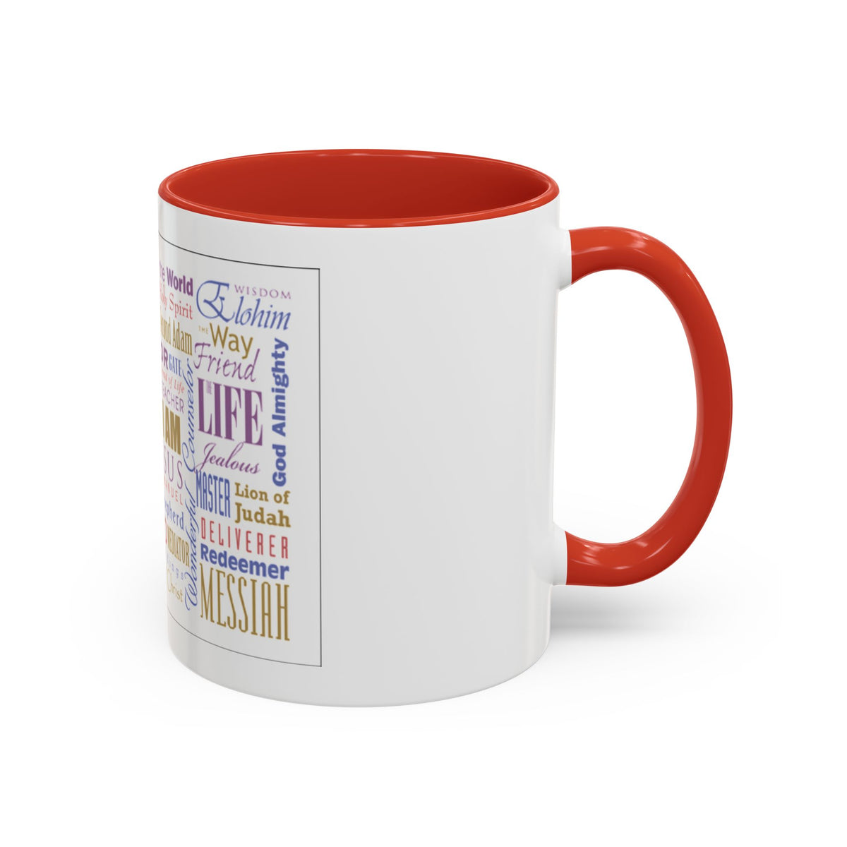 Jesus Names Word Cloud Accent Coffee Mug (11/15oz) — Inspirational Christian Gift