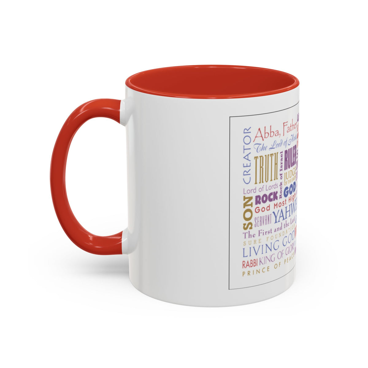 Jesus Names Word Cloud Accent Coffee Mug (11/15oz) — Inspirational Christian Gift