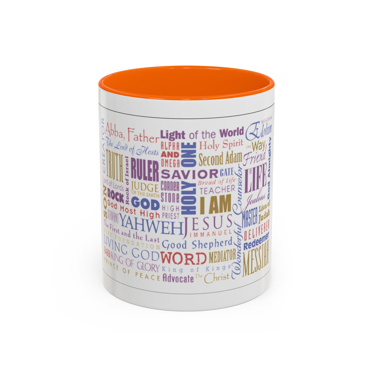 Jesus Names Word Cloud Accent Coffee Mug (11/15oz) — Inspirational Christian Gift