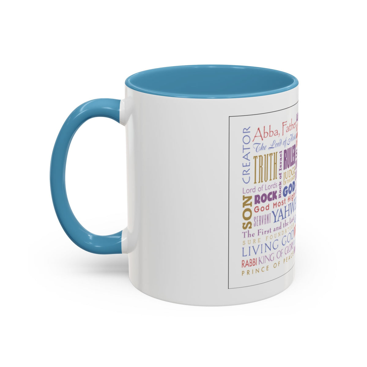 Jesus Names Word Cloud Accent Coffee Mug (11/15oz) — Inspirational Christian Gift