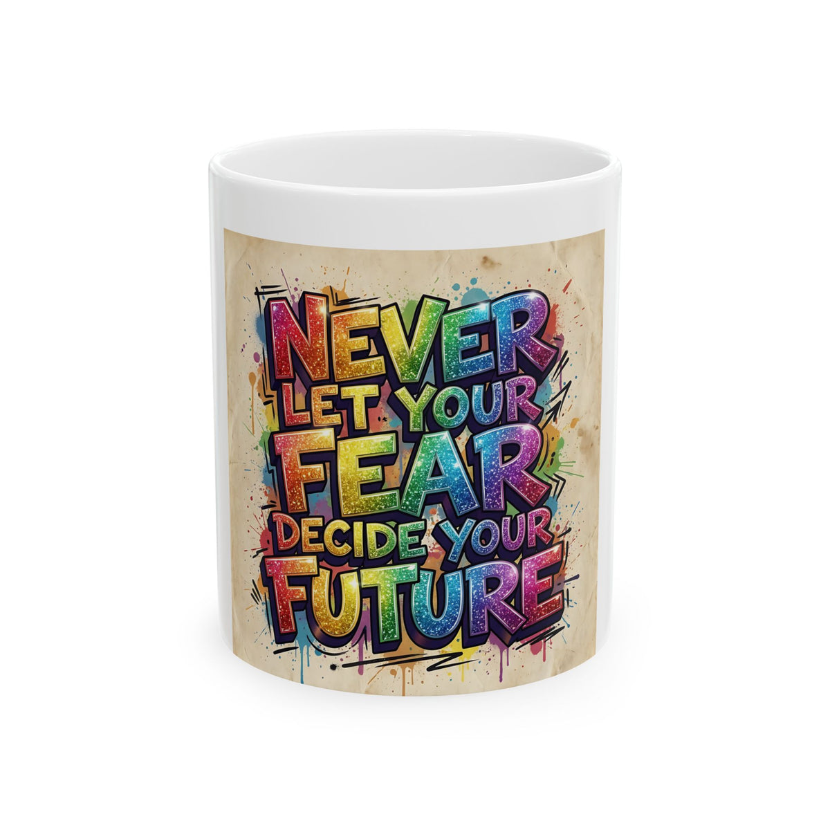 Motivational Ceramic Mug - "Never Let Your Fear Decide Your Future" Colorful Graffiti Design (11oz/15oz)