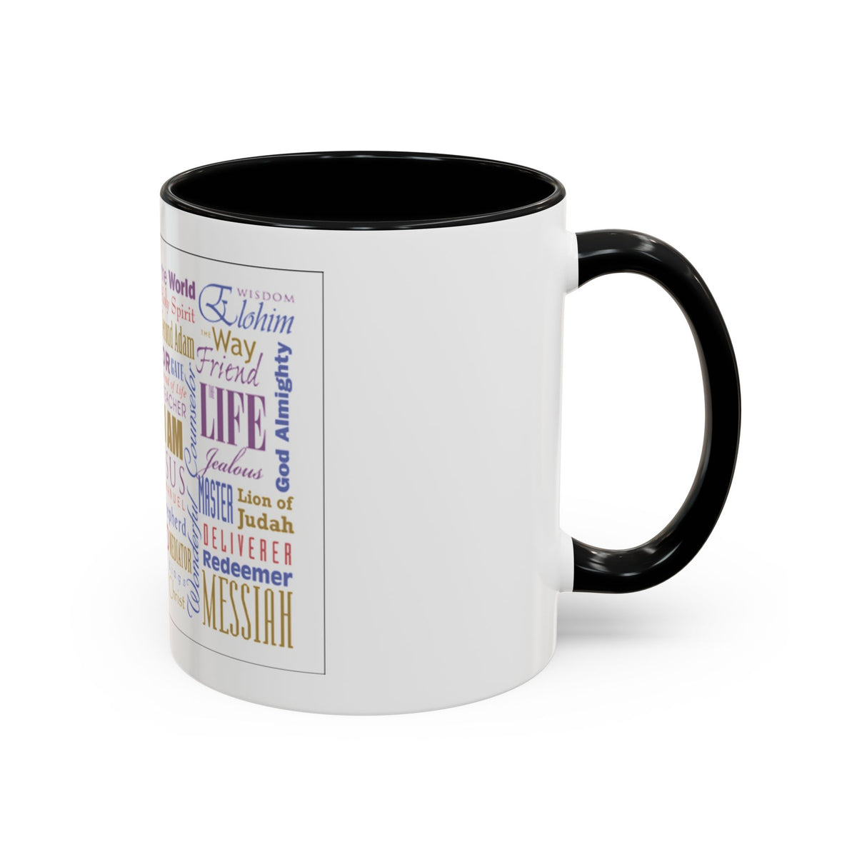 Jesus Names Word Cloud Accent Coffee Mug (11/15oz) — Inspirational Christian Gift